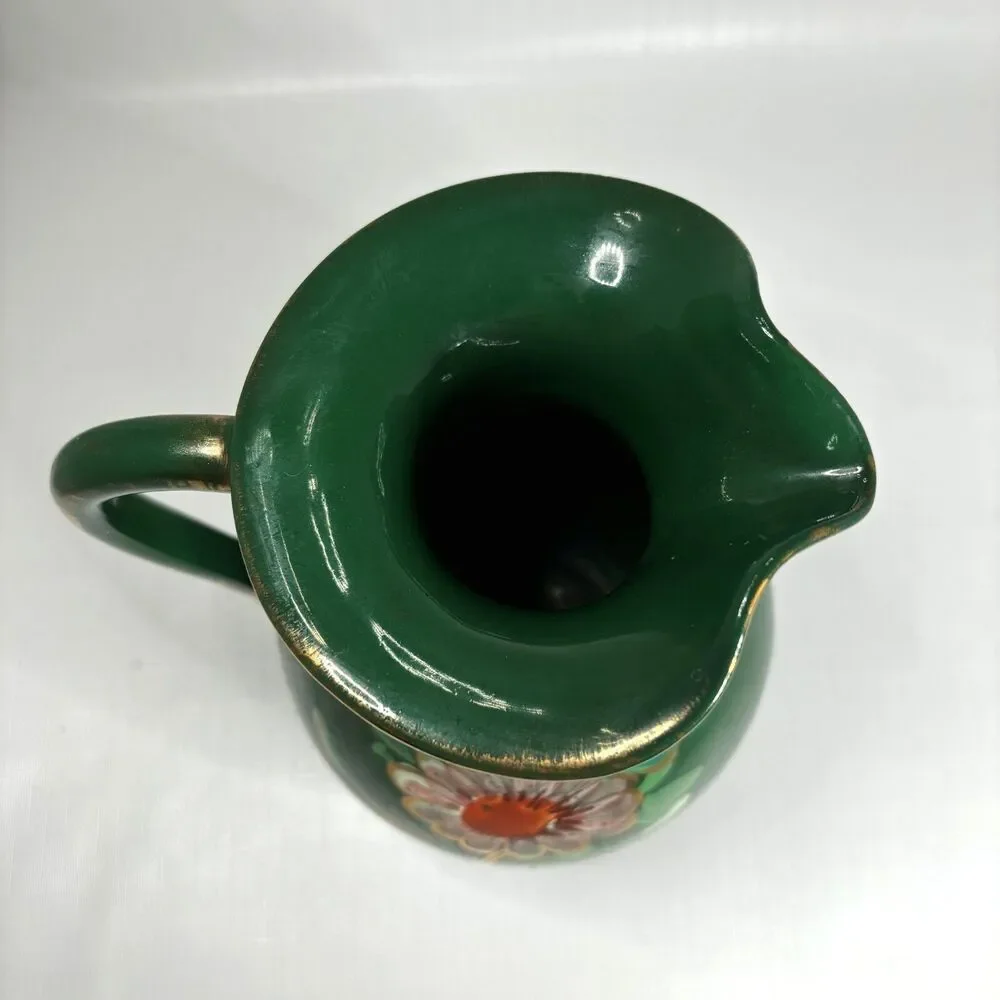 Italian Cottagecore Farmhouse Water Pitcher Floral Country Hand Painted Vintage